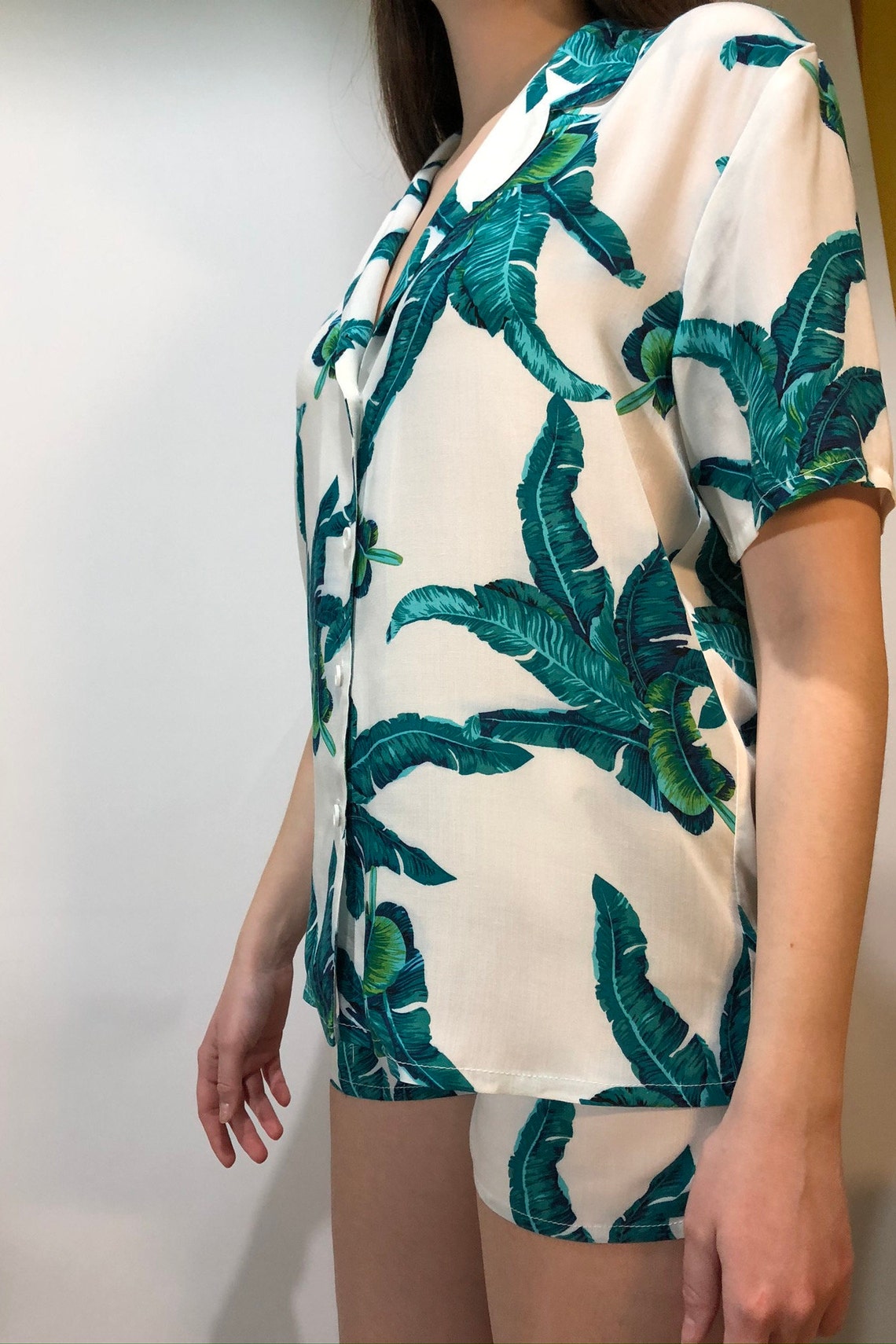 Pajama set tropical printViscose pajamas Pyjama set Palm Leaf | Etsy