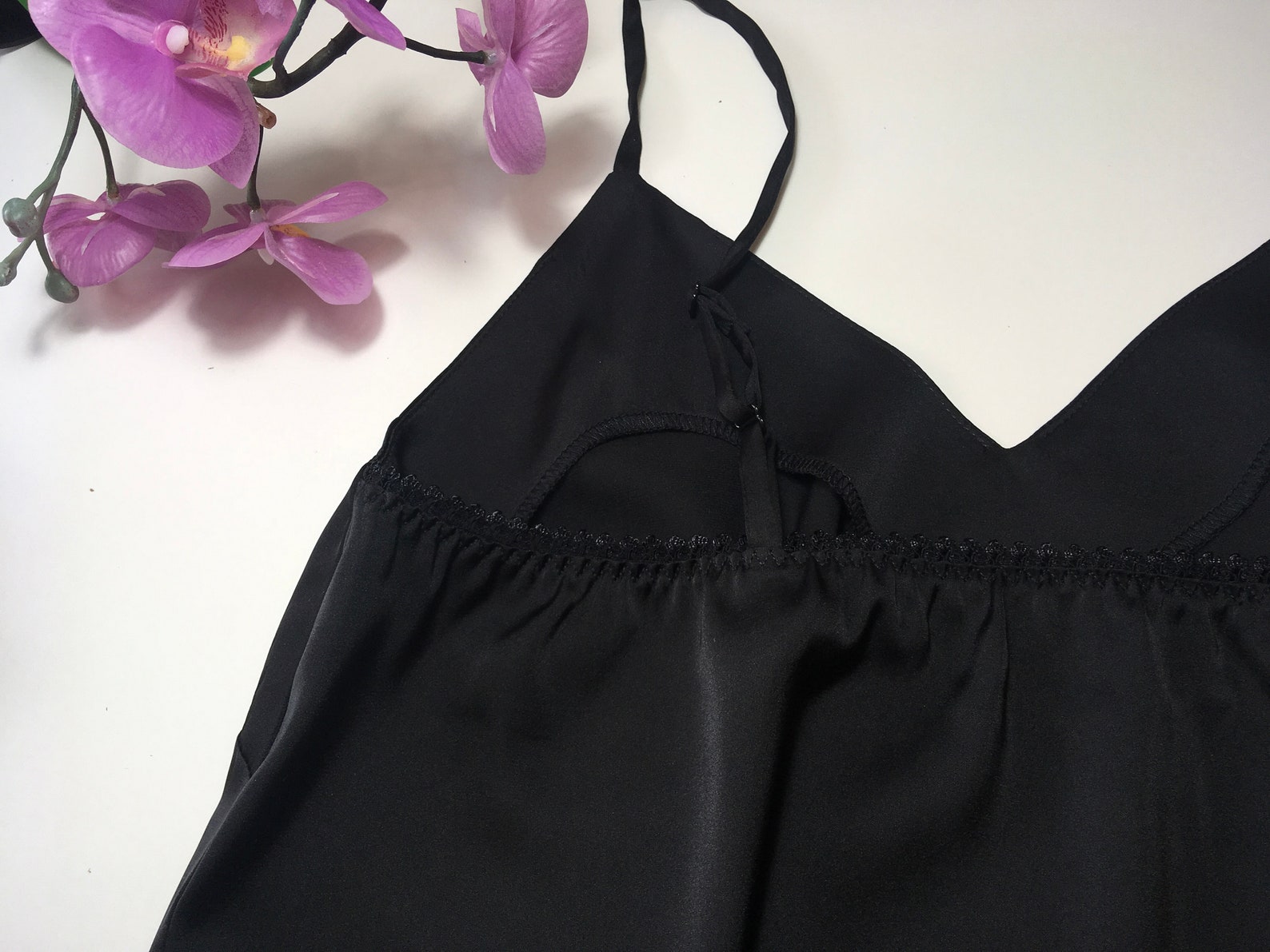 Pijama de seda para mujer. Black Pajama Set Satin Lace Etsy