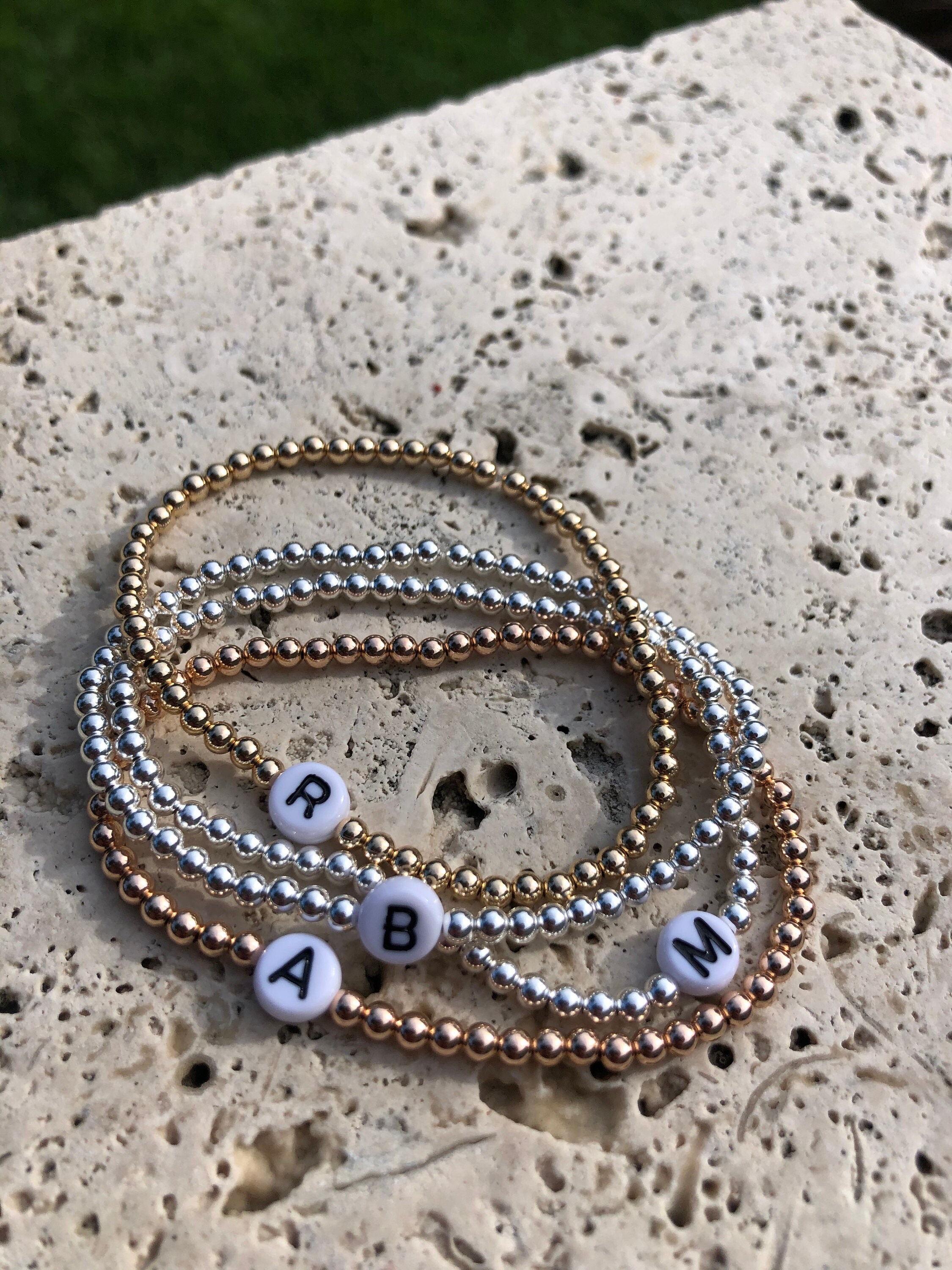 Custom Letter Bead Bracelet Beaded Letter Bracelet Etsy