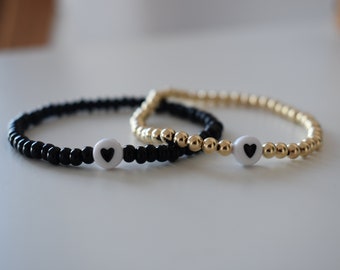 Liebe | Liebe Armband | Herz Armband | Schwarz und Gold Herz Armband