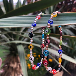 Gold Evil Eye Bracelet: Sterling Silver, Rose Gold Filled Protection