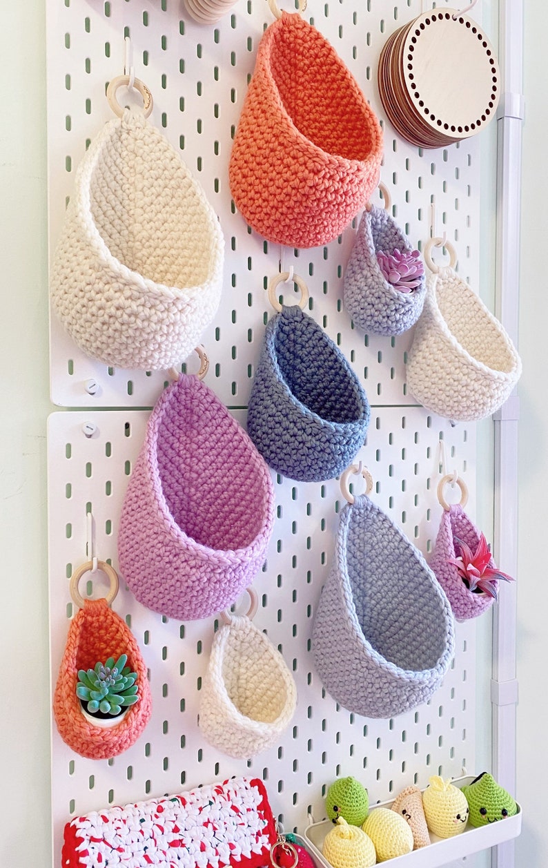 Crochet Hanging Basket Decor Basket Macrame Planter Basket Teardrop Hanging Storage image 7