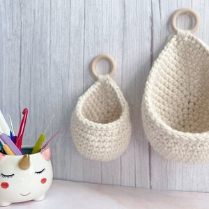 Crochet Hanging Basket Decor Basket Macrame Planter Basket Teardrop Hanging Storage image 4