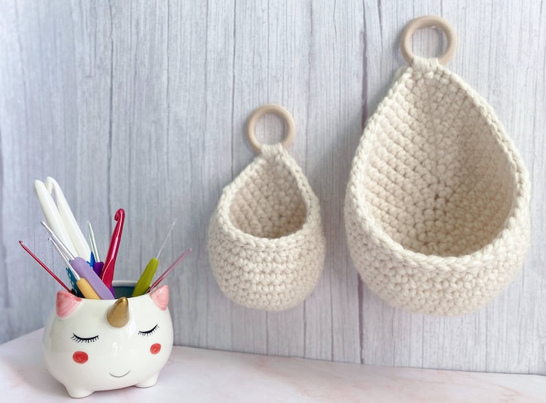 Crochet Hanging Basket Decor Basket Macrame Planter Basket Teardrop Hanging Storage image 4