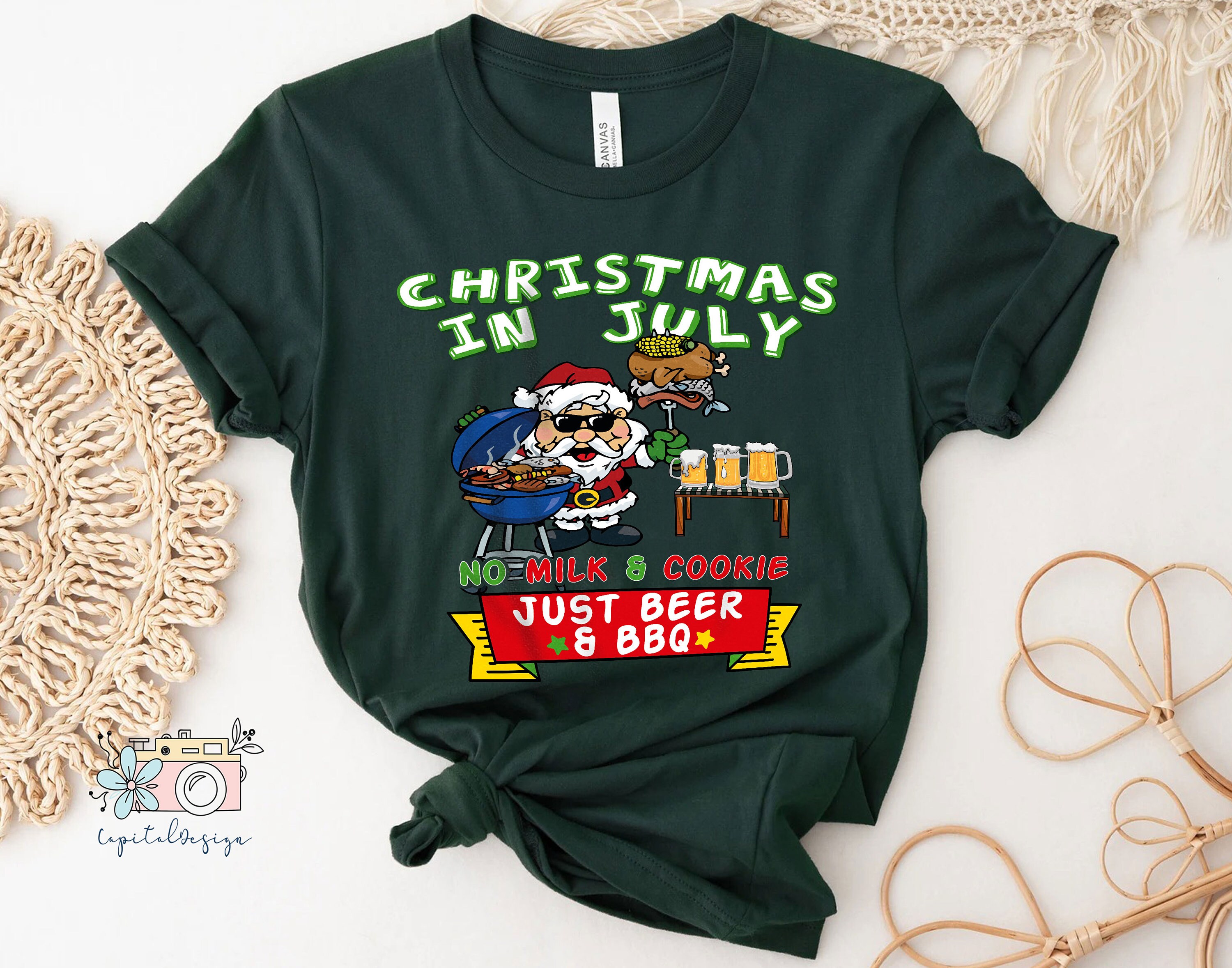 Matching Beach Summer Vacation Shirt No Milk and Cookies Just Beer and Bbq Shirt Funny Christmas in July Dad Mom Shirt