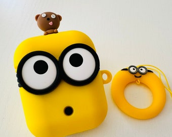 Apple AirPods 1 / 2 Case Despicable Me Yellow Minions Big Eyes with Teddy Bear Silicone Earphone Cover