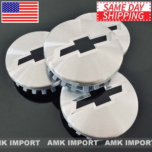 Set of 4 Machined Aluminum With Black Logo Wheel Center Caps for