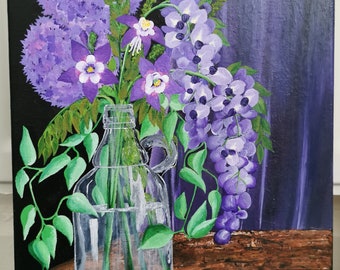 Painting Acrylic on Canvas, Violet Flowers, Wall Décor, Wall Art, Unique Fine Gift, Interior Design,