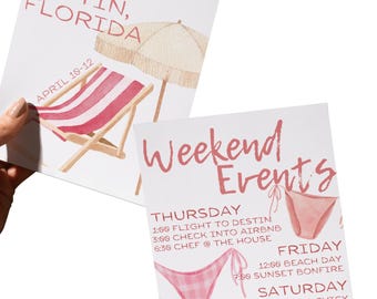Beach Bachelorette Weekend Itinerary Template | Coastal Bachelorette Invite | Bachelorette Weekend Itinerary - Fully Customizable on Canva