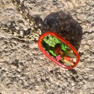 Mushroom terrarium necklace, real mushroom in resin, resin mushroom jewelry, resin wooden pendant, preserved nature, unique gifts