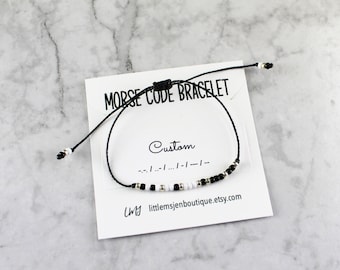 Custom Morse Code Beaded Adjustable Bracelet On Waxed Cord (Thicker Style)