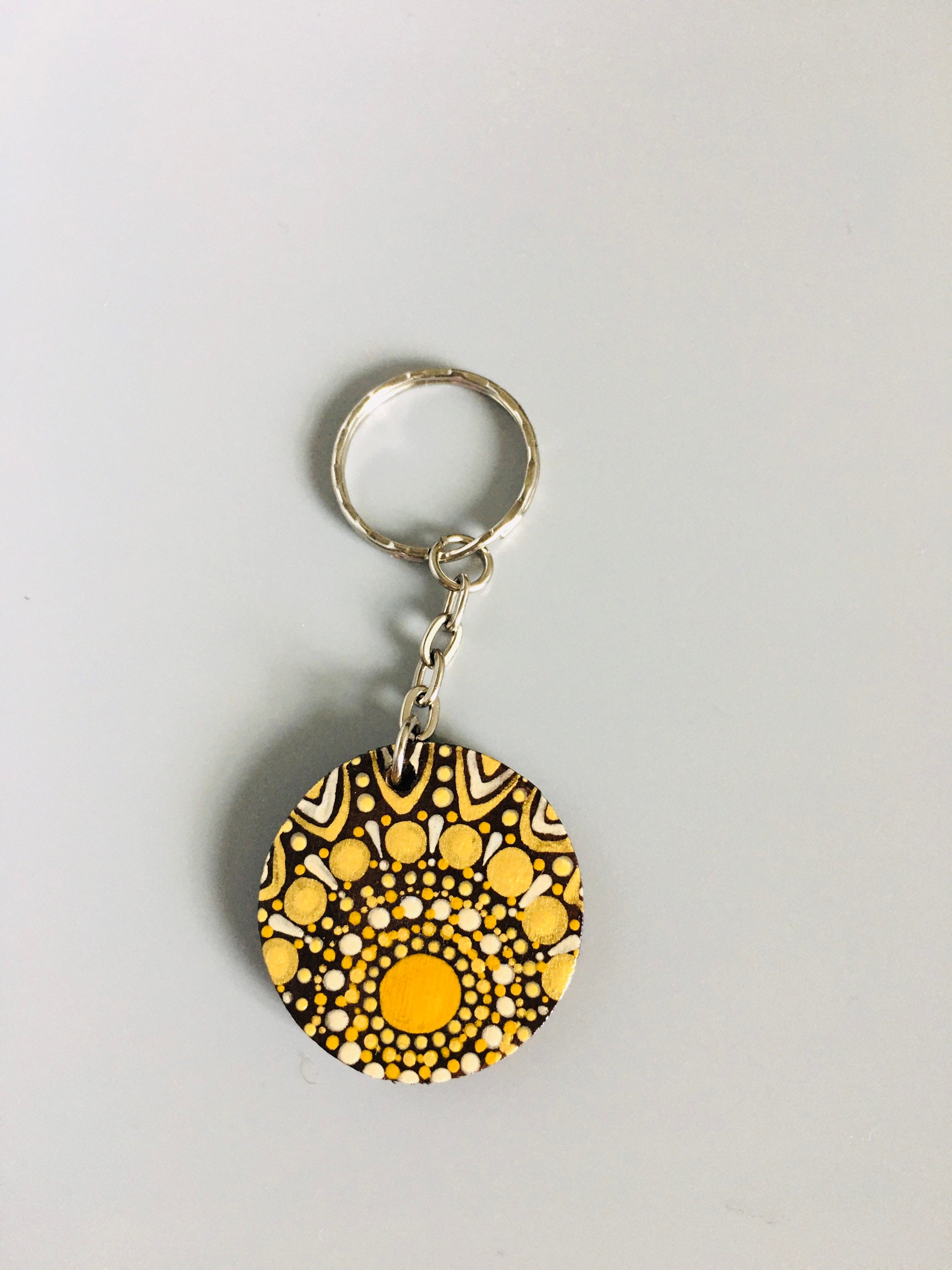 Wooden keyring hand painted dot mandala keychains boho Etsy