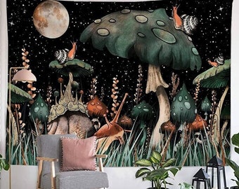Hippie Night Sky Anime Tapestry Wall Moon Snail Mushroom Psychedelic Carpet Mandala Tapiz Wall Hanging Blanket Boho Home Decor