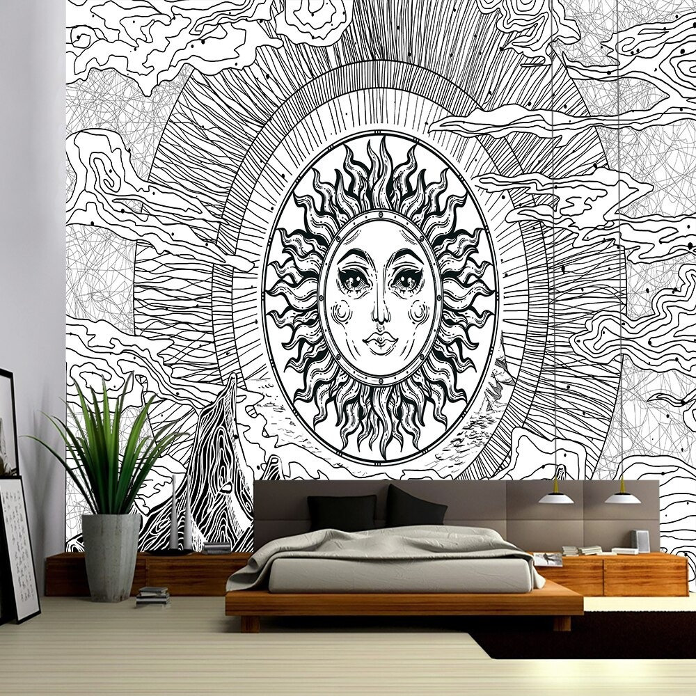 Sun and moon black and white Mandala tapestry wall hanging Etsy