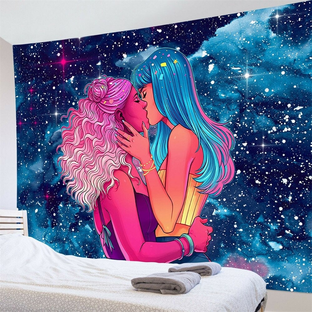 Lesbian Kissing Girllove Tapestry Hanging Love LGBT Pride Tapestries