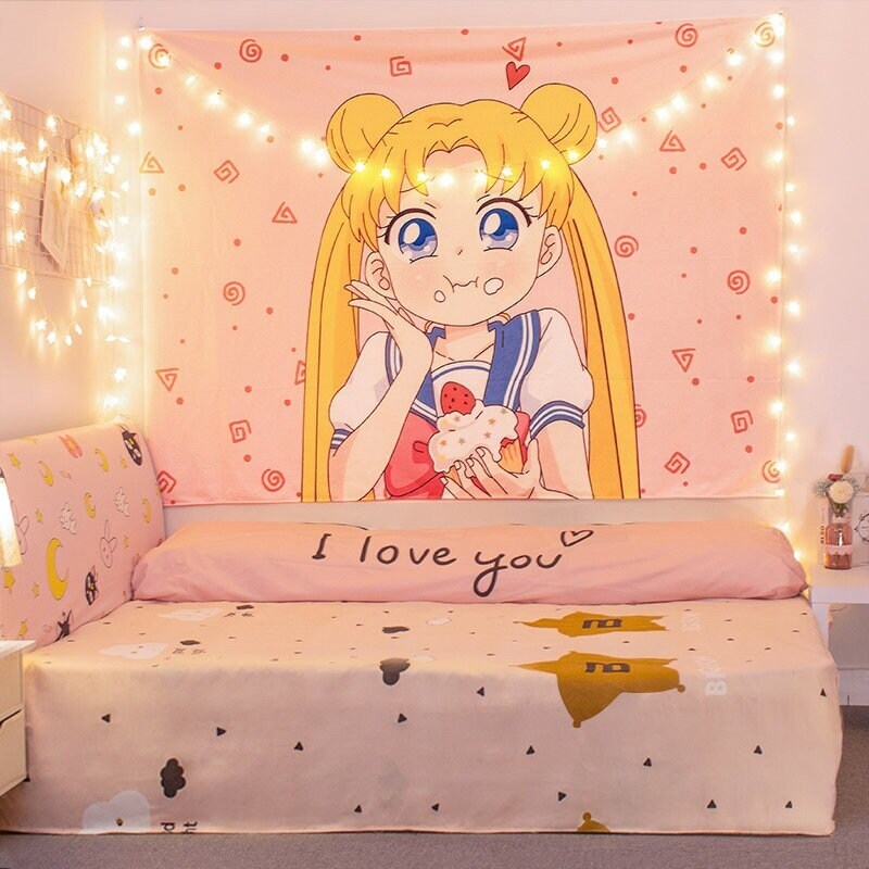 Macrame anime tapestry cute sailor moon room decor college dorm decoration kawai 