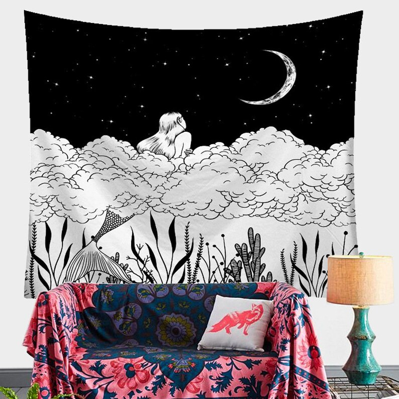 Hippie Black Creative Art Tapestry Psychedelic Carpet Hanging Etsy