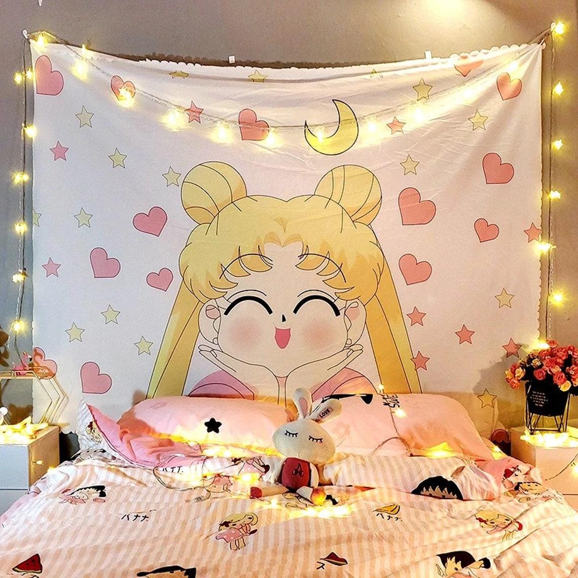 Cute Anime Sailor Moon Macrame Tapestry College Room Decor Etsy