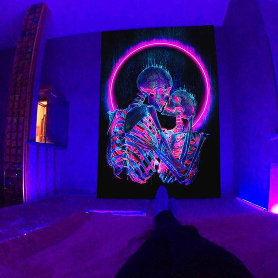 Black Light Ultraviolet Glowing Under Fluorescent Tapestry Psychedelic Mushroom Wall Hangings Hippie Decoration Room Aesthetics