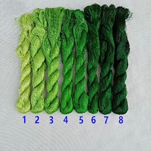 silk thread packs/8 skeins Chinese Suzhou embroidery real mulberry silk thread  floss for hand enbroidery cross stitch needeponit green 1#z