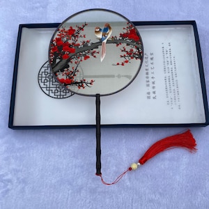 Flowers and bird Oriental Chinese Suzhou Double-sided Hand Embroidery Art Round Finished Framed Fan gift for relatives friends birthday gift