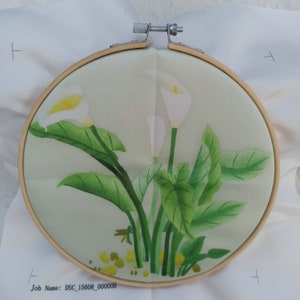 China Suzhou hand embroidery DIY kit unfinished silk thread embroidery common callalily Full Kit Hoop Needle preprint fabric silk yarn