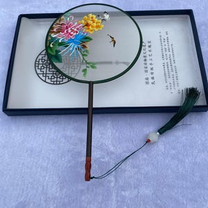 Butterfly Flower Oriental Chinese Suzhou Double-sided Hand Embroidery Art Round Finished Framed Fan gift for relatives friends birthday gift