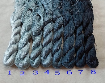 8 skeins Chinese Suzhou embroidery real pure mulberry silk thread  floss for hand enbroidery cross stitch needeponit blue color shades 13#z