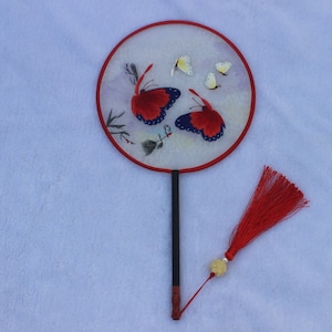 Butterflies Pattern Oriental Chinese Suzhou Suxiu Double-sided Hand Embroidery Art Round Fan Finished Framed birthday gift