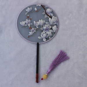 Magnolia Patterm Oriental Chinese Suzhou Suxiu Double-sided Hand Embroidery Art Round Fan Finished Framed birthday gift
