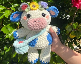 Floral Blue Cow Crochet Plushie