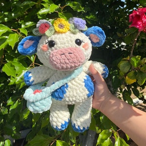 Floral Blue Cow Crochet Plushie