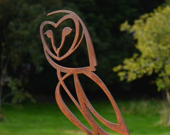 Barn Owl Rusted Steel Sculpture, Barn Owl Garden Art, Garden Centrepiece, Metal Art