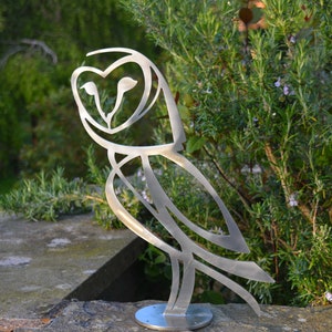 Barn Owl Stainless Steel Sculpture, Barn Owl Garden Art, Metal Art, Garden Feature