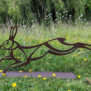 Running Hare Garden Sculpture, Hare Garden Feature, Outdoor Sculpture, Garden Centrepiece, Metal Art