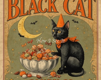 Black Cat Trick or Treat Sweets primitive decor wreath sign