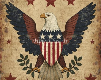 Patriotic primitive eagle red white blue decor wreath sign
