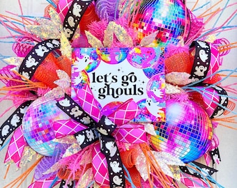 Halloween ghost disco ball luxury large door decor wreath