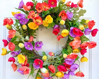 Everyday poppy floral greenery wreath