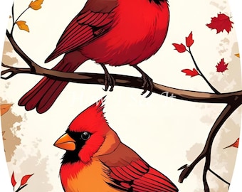 Oval Cardinals on branch fall autumn home decor wreath sign