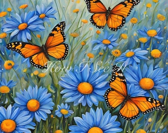 Butterfly in blue flowers wreath sign