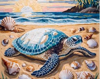 Sea turtle mosaic wreath sign