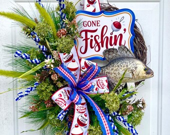 Gone fishing lake river rustic large Decor wreath