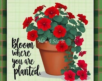 Geranium bloom where you are planted home decor wreath sign