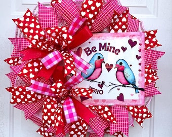 Be mine pink red love Valentine’s Day mesh wreath