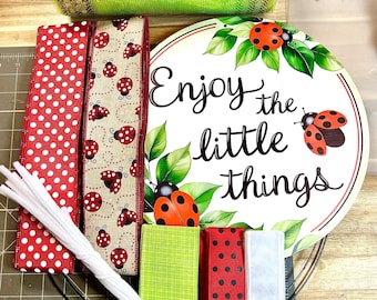 Ladybug welcome spring slower green red floral mesh wreath kit