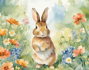 Brown bunny in flowers wreath sign