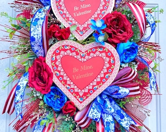 Valentine’s Day candy box red pink heart rose love door wreath
