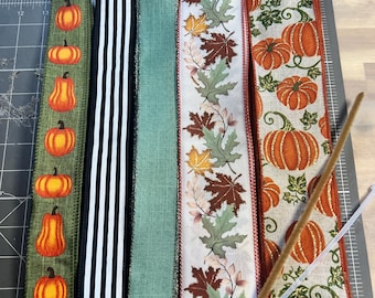 Fall autumn Bow Making Kit | 5 Coordinating Ribbons + Bow Ties | Ribbon Bundle