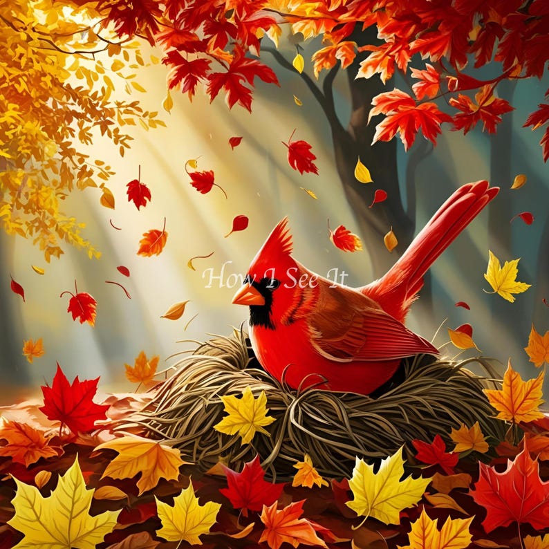Round Top Fall Cardinal Cardinal in Nest Autumn Leaf Fall Decor Wreath Sign - Etsy